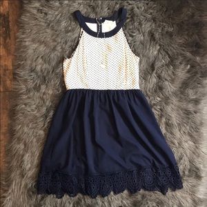 💙 Altar’d State Polka Dot Navy and White Dress